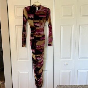 Forever 21 Long Sleeve Dress Form Fitted Pink and Tan